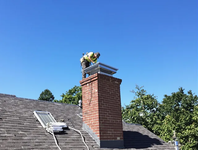 Whitman Chimney Sweep technician measuring a chimney cap in Whitman, MA