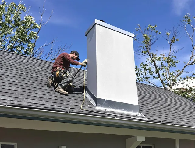 Whitman Chimney Sweep team member finishing chimney construction in Whitman, MA