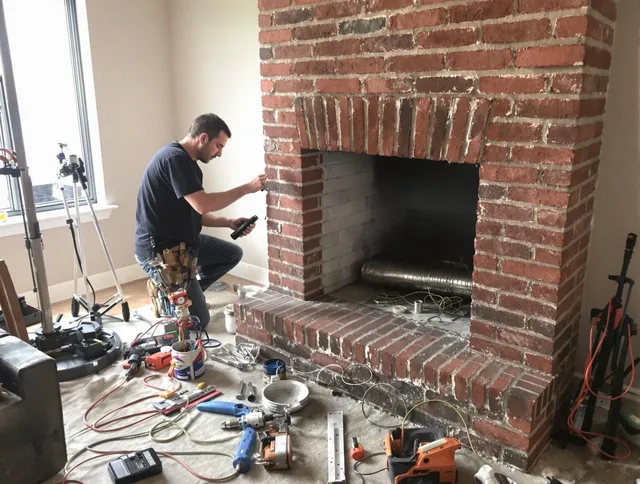 Whitman Chimney Sweep specialist finalizing chimney liner service in Whitman, MA