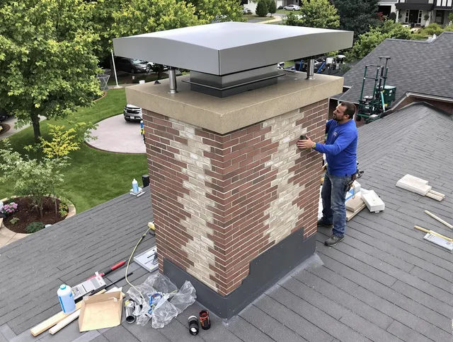 Whitman Chimney Sweep team working on a custom chimney remodel in Whitman, MA