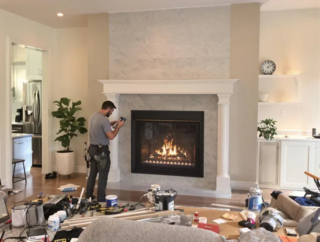 Newly installed fireplace by Whitman Chimney Sweep in Whitman, MA